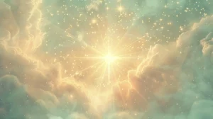 Ethereal starfield with soft golden heart light — illustration for inner reflection
