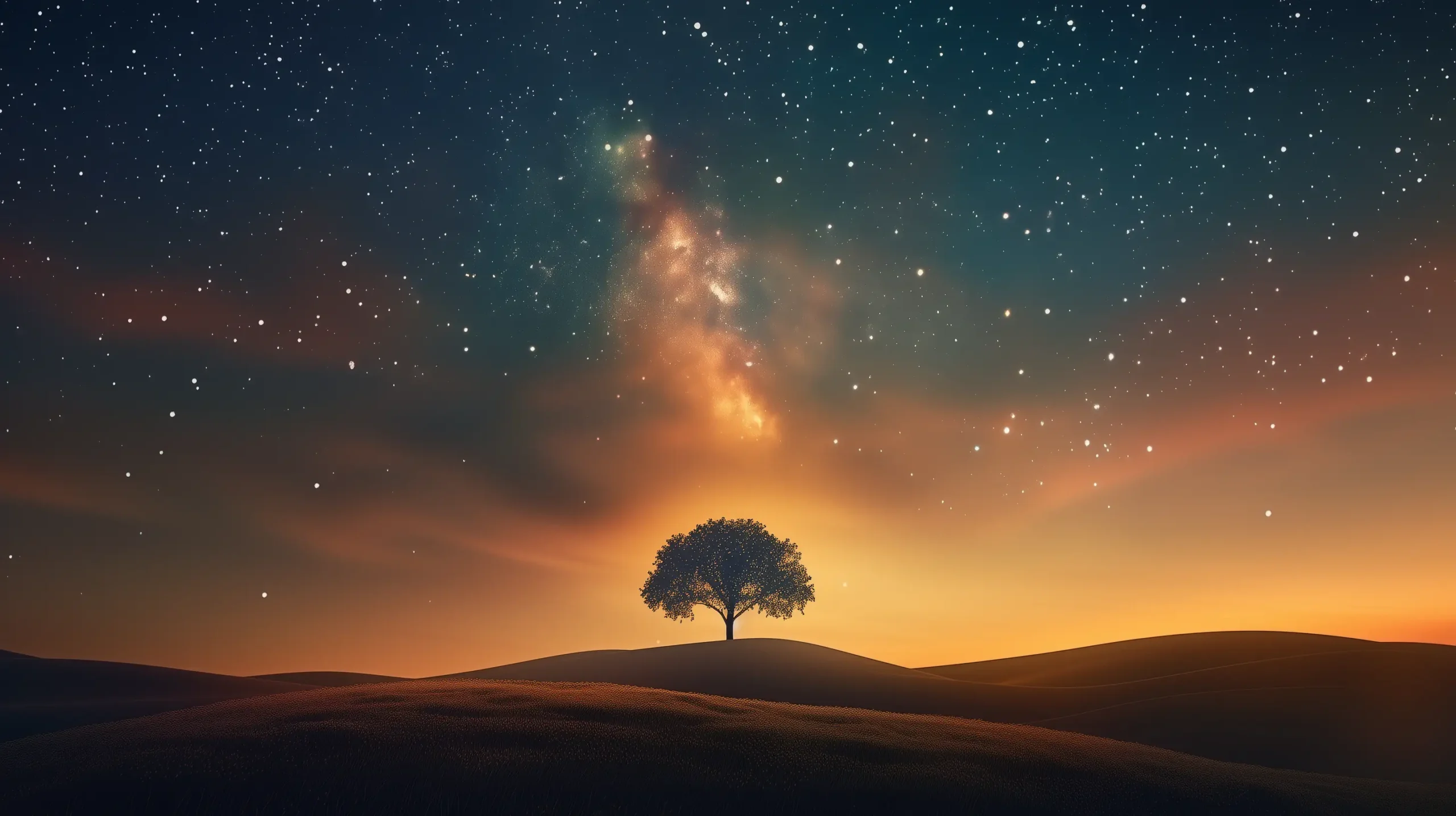 Soft dusk landscape under a vast starlit sky, evoking inner remembrance and a quiet sense of belonging.