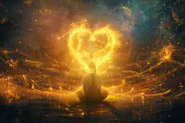 Person meditating with heart shape in night sky representing unconditional love